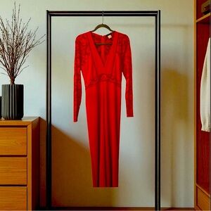 VENUS Vibrant Red Lace Detail Jumpsuit size L) 🎁